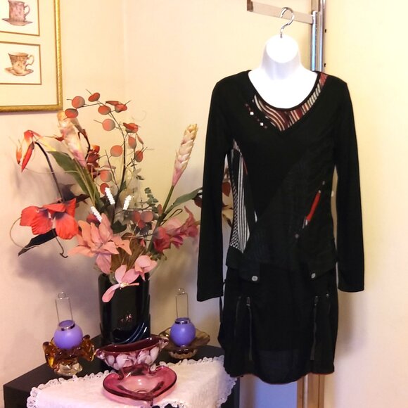 NWT SOGGO Paris Unique Designed Black Stretchy Cardigan Knit Sweater Dress M - Picture 4 of 10